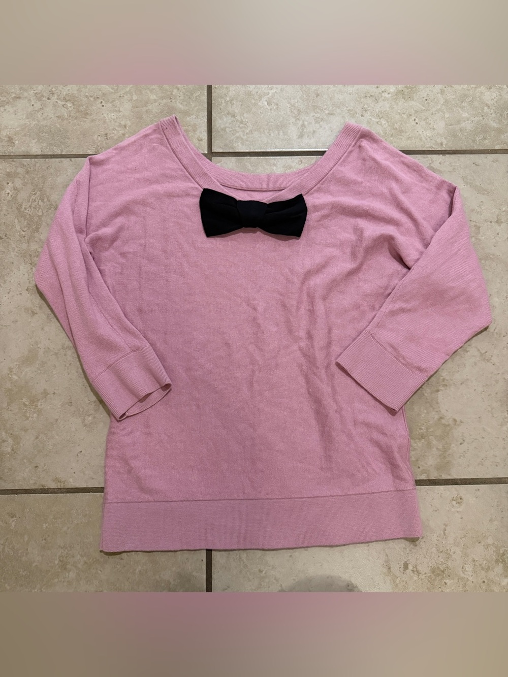Kate Spade M Medium Crew Neck Bow Pullover Sweater Black Bow Mauve 3/4